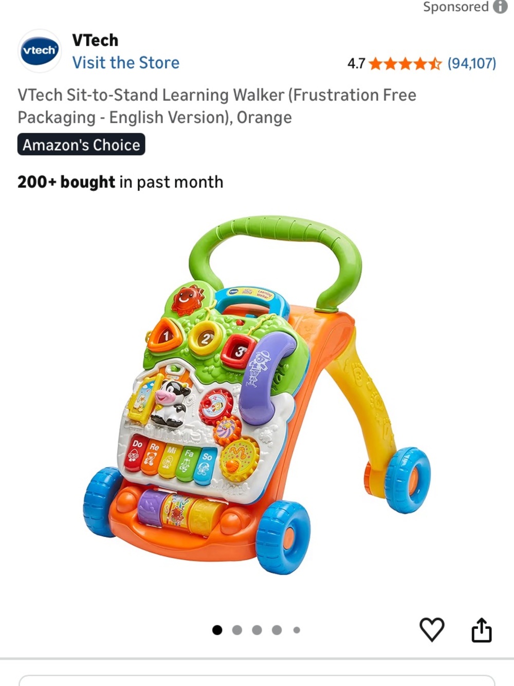 VTechOrange Sit-to-Stand Learning Walker with Green Handle